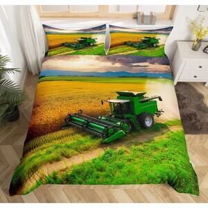 Tractor Bedding Duvet Cover Set Queen Size Farmland Bedding Set for Kids New I5